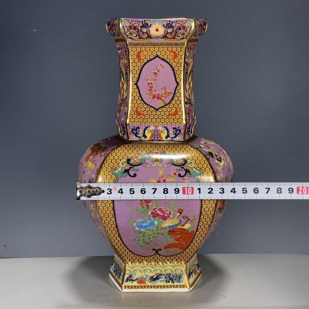 清代乾隆粉彩蒔金花鳥花瓶 景徳鎮 陶磁器 装飾品 現代工芸品 美術品 置物