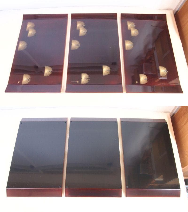 【未使用】輪島塗 東恒博 溜塗 寿松沈金 おもてなし揃5客 卓上膳/銘々皿/茶托