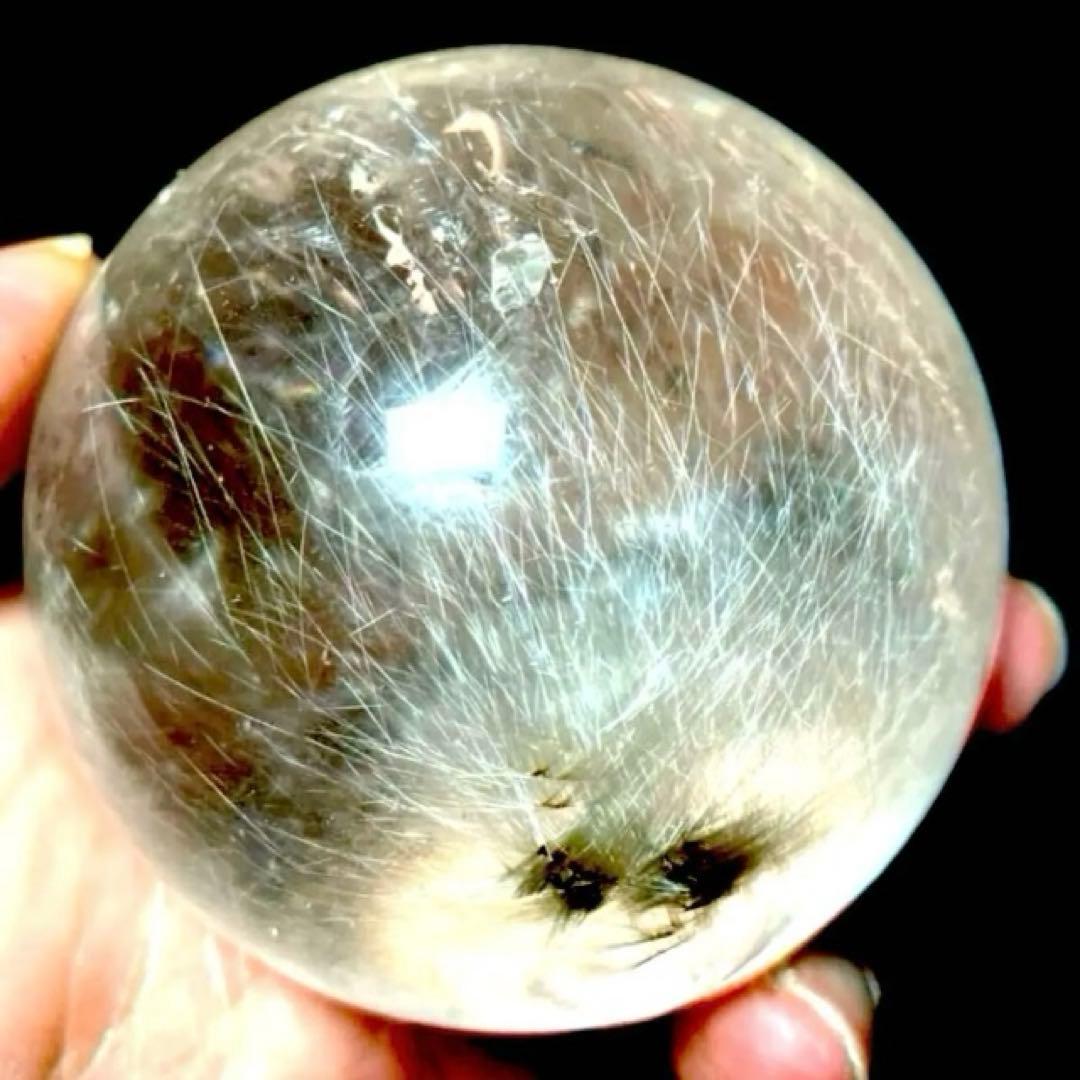 58mm 虹入りゴールドルチルクォーツ 丸玉 スフィア 金針水晶 58mm