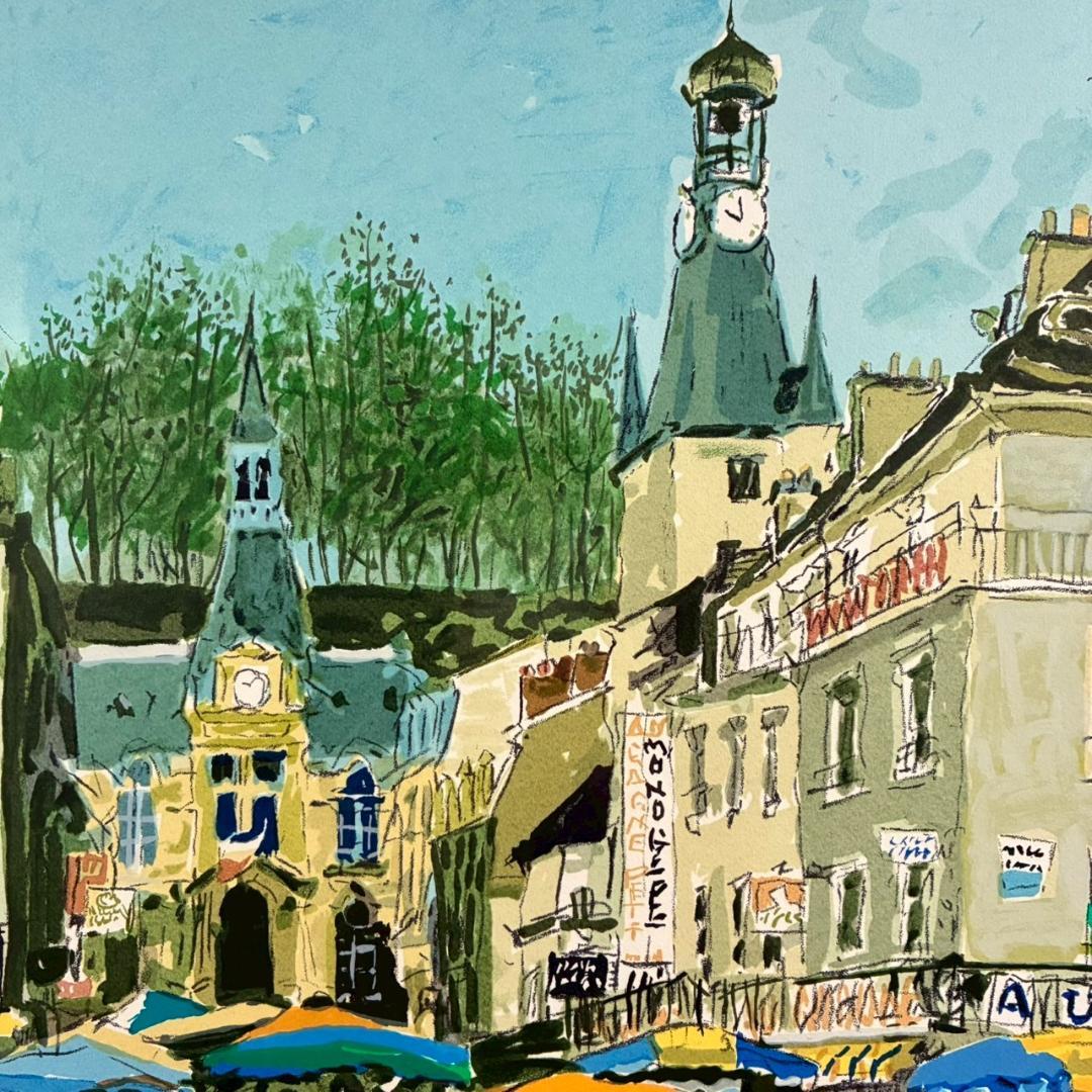 児玉幸雄「村の朝市」リトグラフ 直筆サイン有 お洒落な額装 パリ