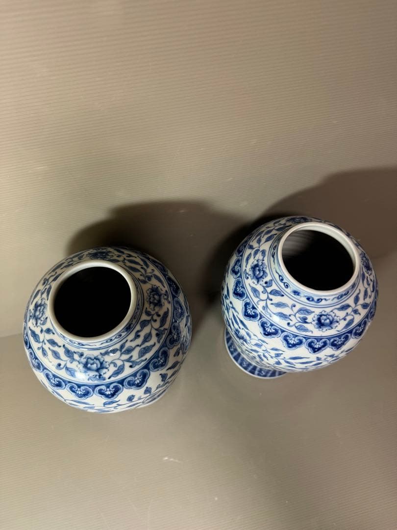 2739 中国骨董　乾隆年製銘　染付青花　沈香壷　2客　時代物