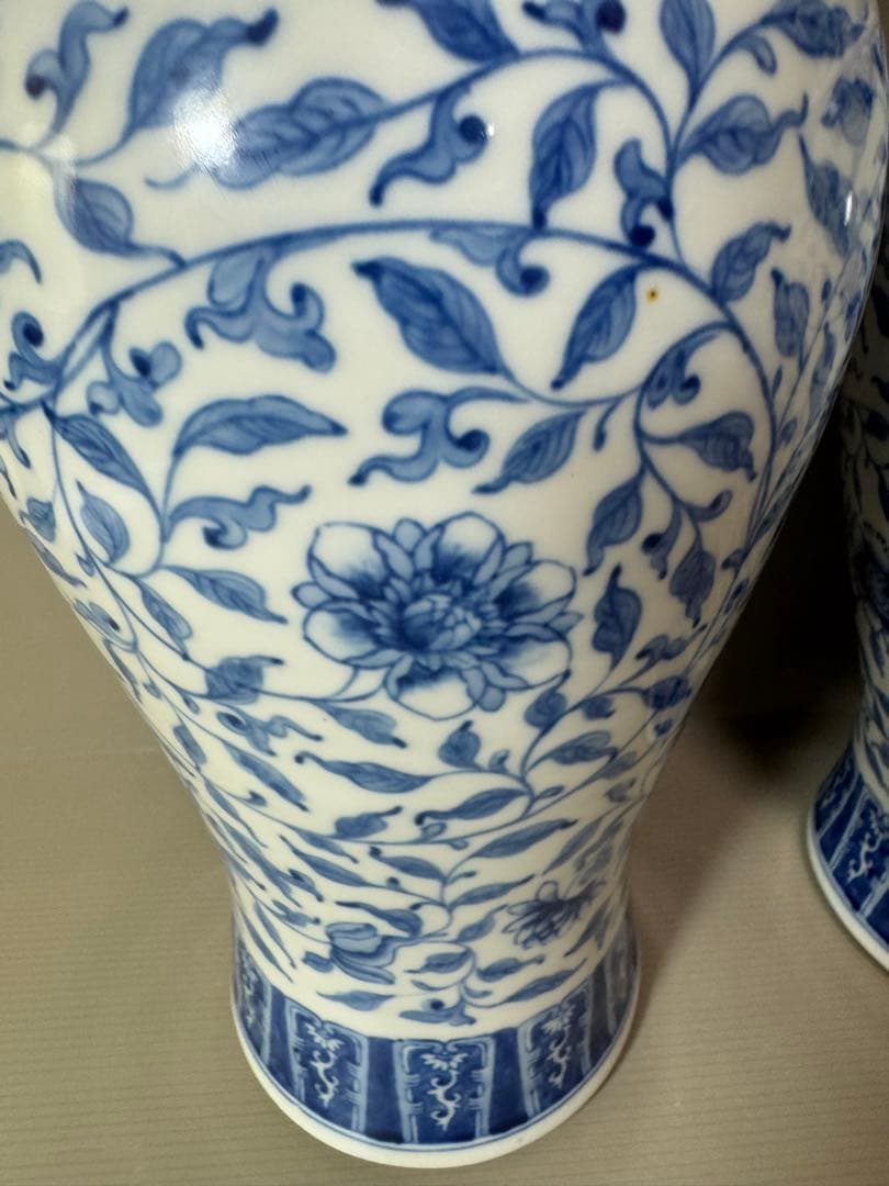 2739 中国骨董　乾隆年製銘　染付青花　沈香壷　2客　時代物