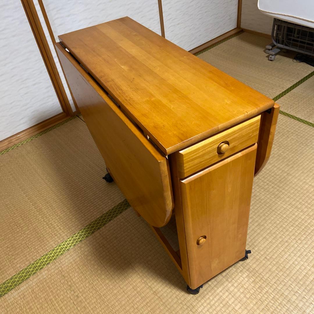 木製 楕円形バタフライダイニングテーブル キャスター付き