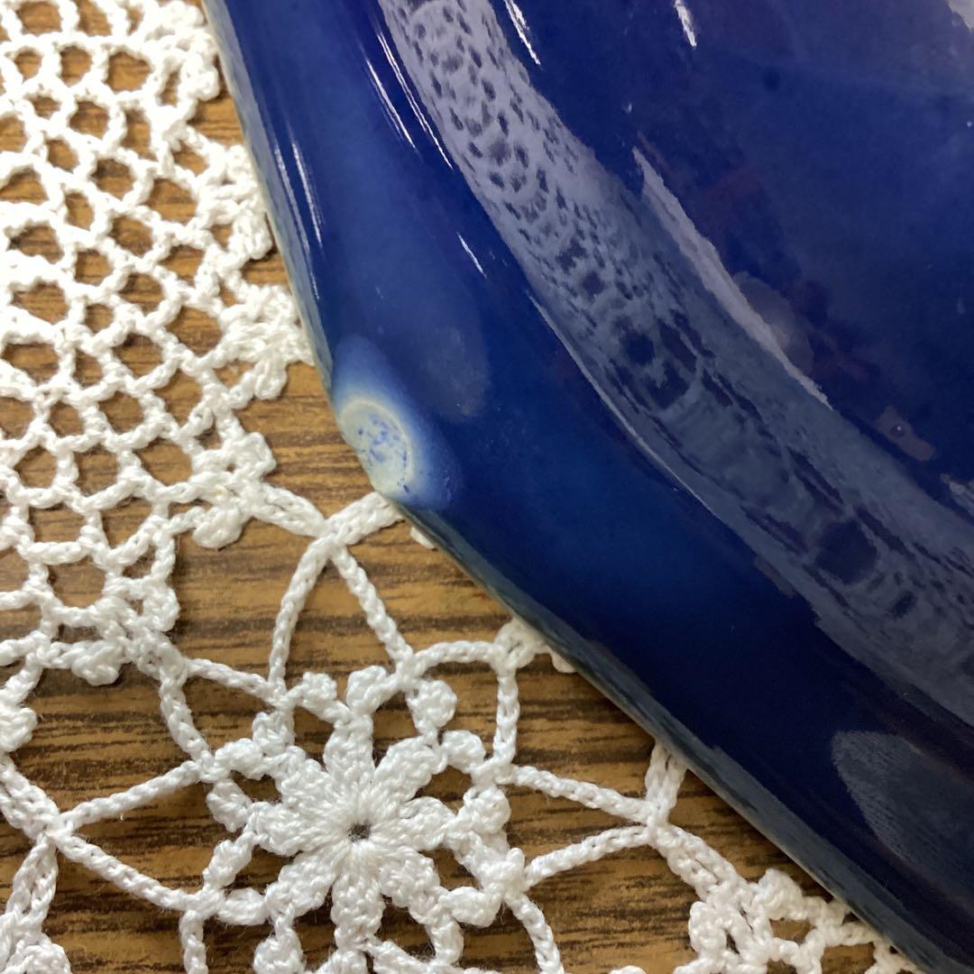 k19 菓子器 菓子鉢 2入 青い陶器皿 金色の花模様 年代物