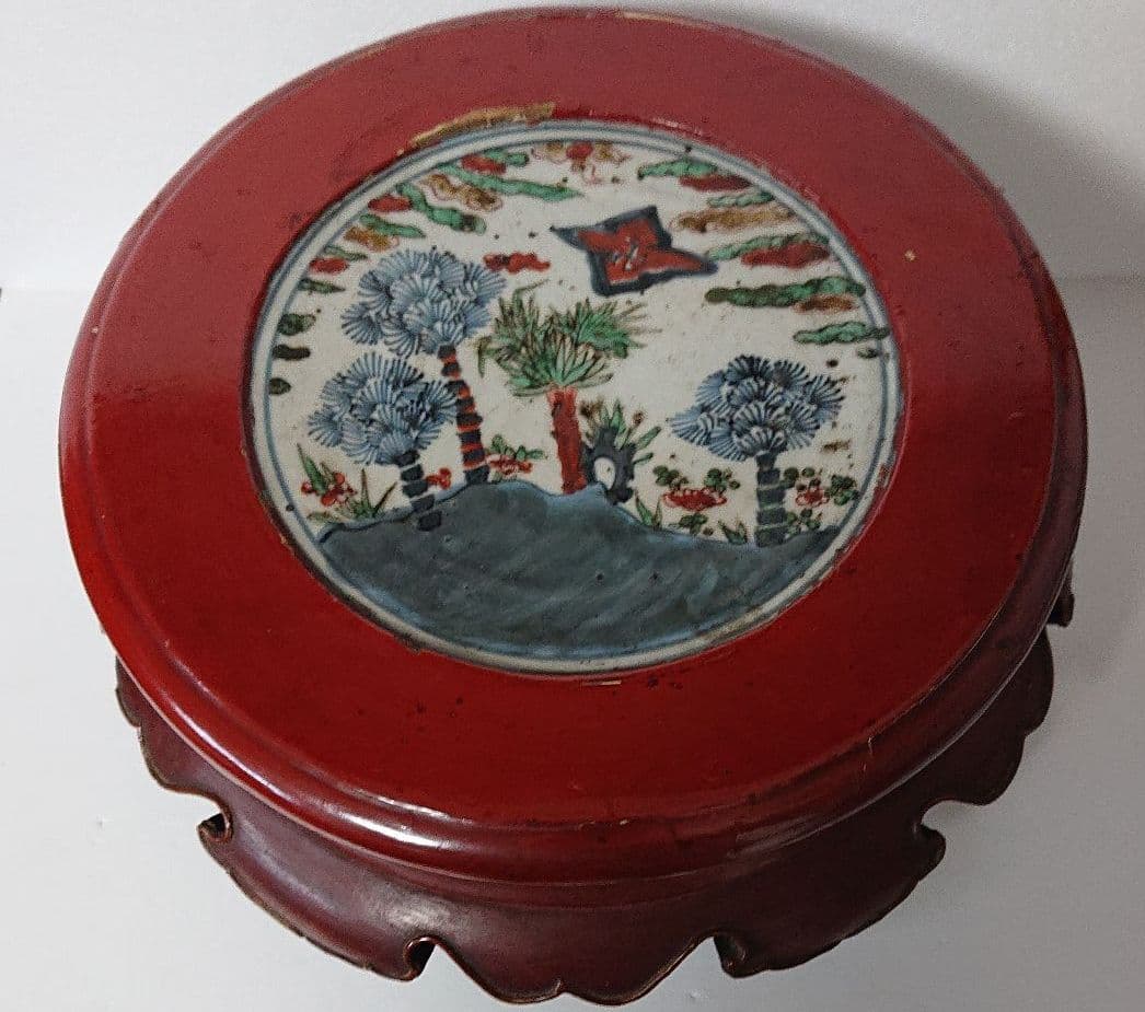 唐物花台 天啓赤絵 中国漆器 五彩花籠文盤（南京赤絵） 文化遺産オンライン