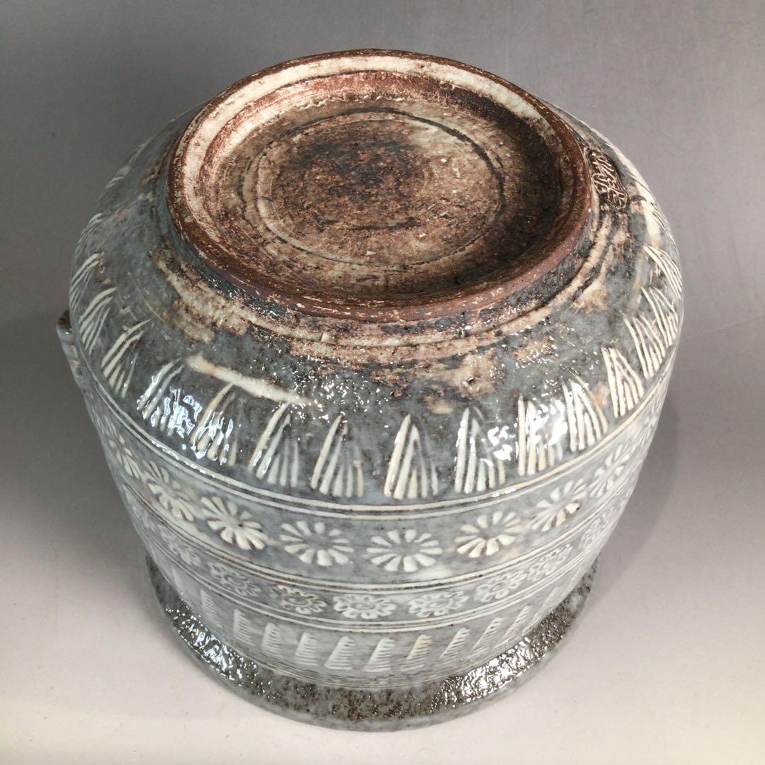 P353 水指 『平安 浅見与し三造』『花三島』『耳付水指』 共箱