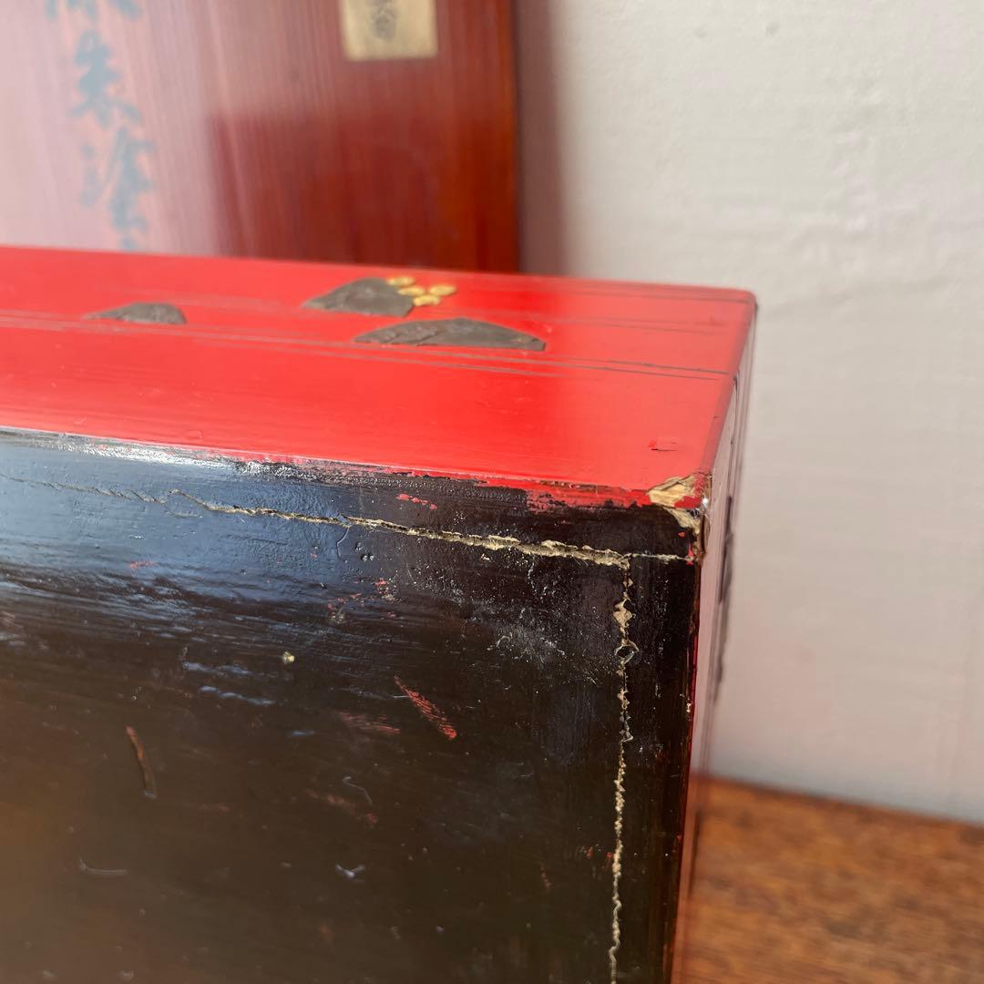 時代物 琉球漆器 重箱 5段 朱塗り 木箱入り 堆錦 東洋骨董 漆器