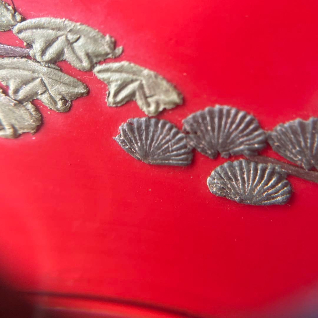 時代物　琉球漆器　重箱　５段　朱塗り　木箱入り　堆錦　東洋骨董　漆器