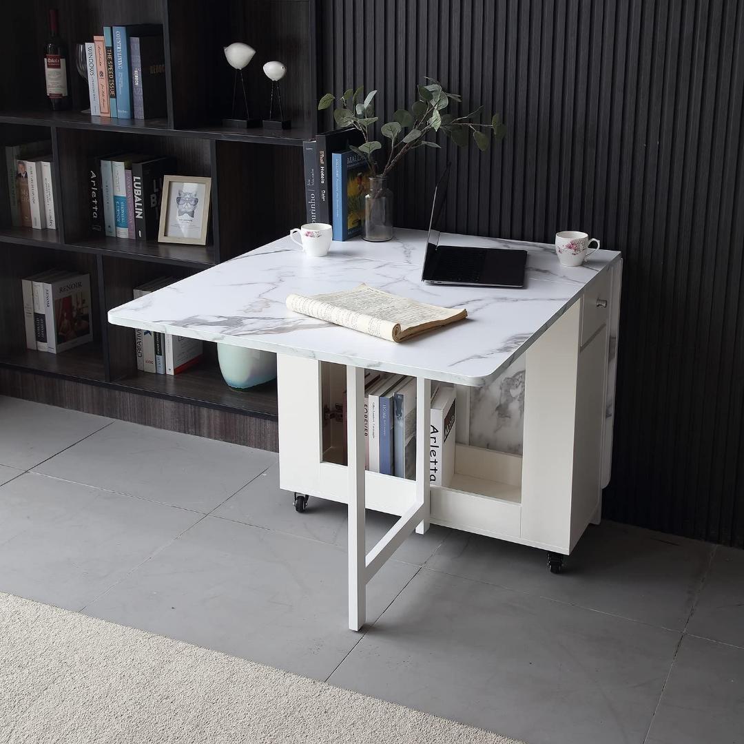 【1点限定】FUNROLUX 折り畳みダイニングテーブル 大理石柄 省スペース