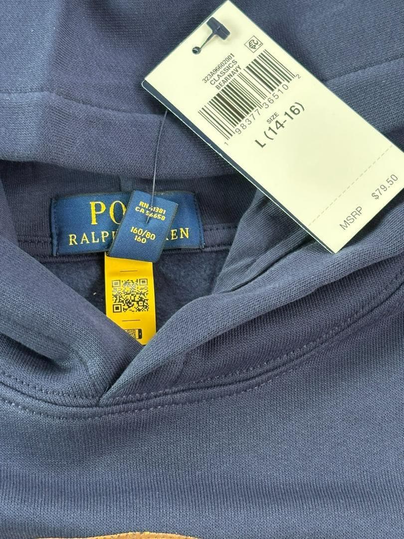 今季新品ラルフローレンスウェット　ポロベア パーカー　紺色　ボーイズL160