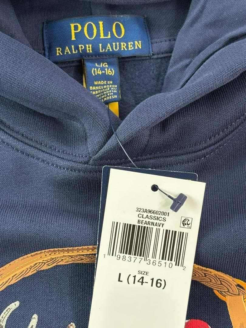 今季新品ラルフローレンスウェット　ポロベア パーカー　紺色　ボーイズL160