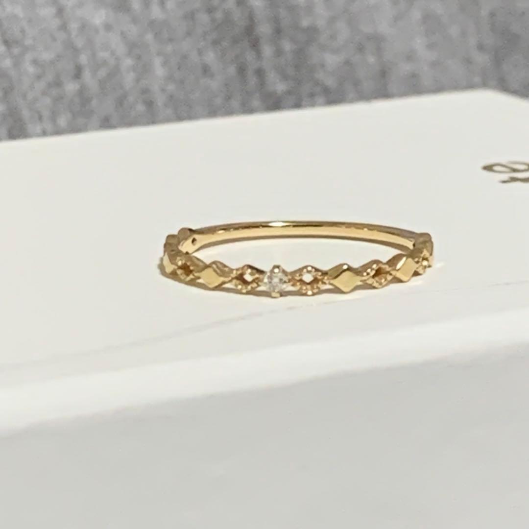 【人気】jouete k10 YGレイヤード ダイヤモンド リング 9号 透かし