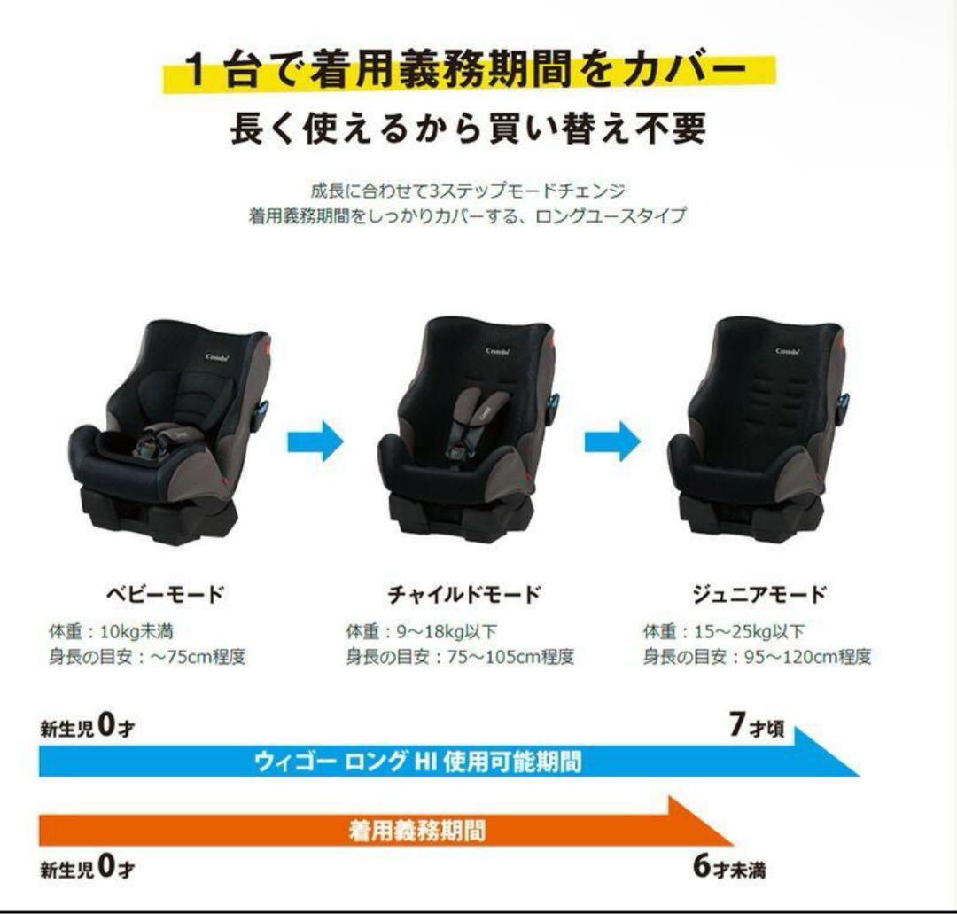 ほぼ未使用✨Combi コンビ チャイルドシート ウィーゴーロングHI ブラック