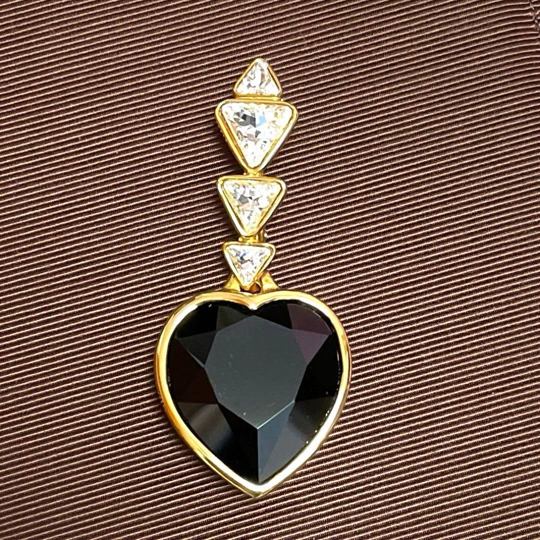 ヴィンテージ YSLブローチ ピン ブラック ハート ラインストーン ゴールド