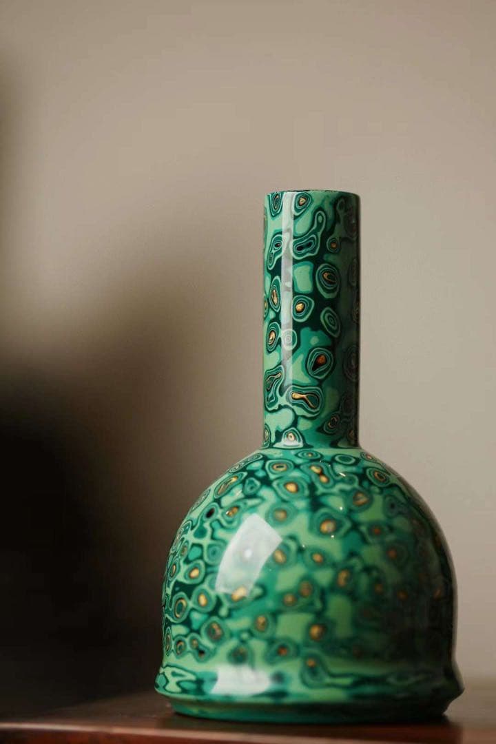 京都小売店」工芸品 花瓶 壺 飾り 緑 漆芸 和