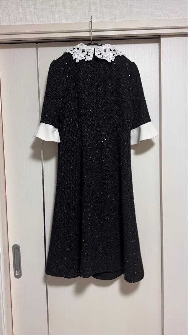 【leja】花柄レースカラースパンコールAラインワンピースドレス