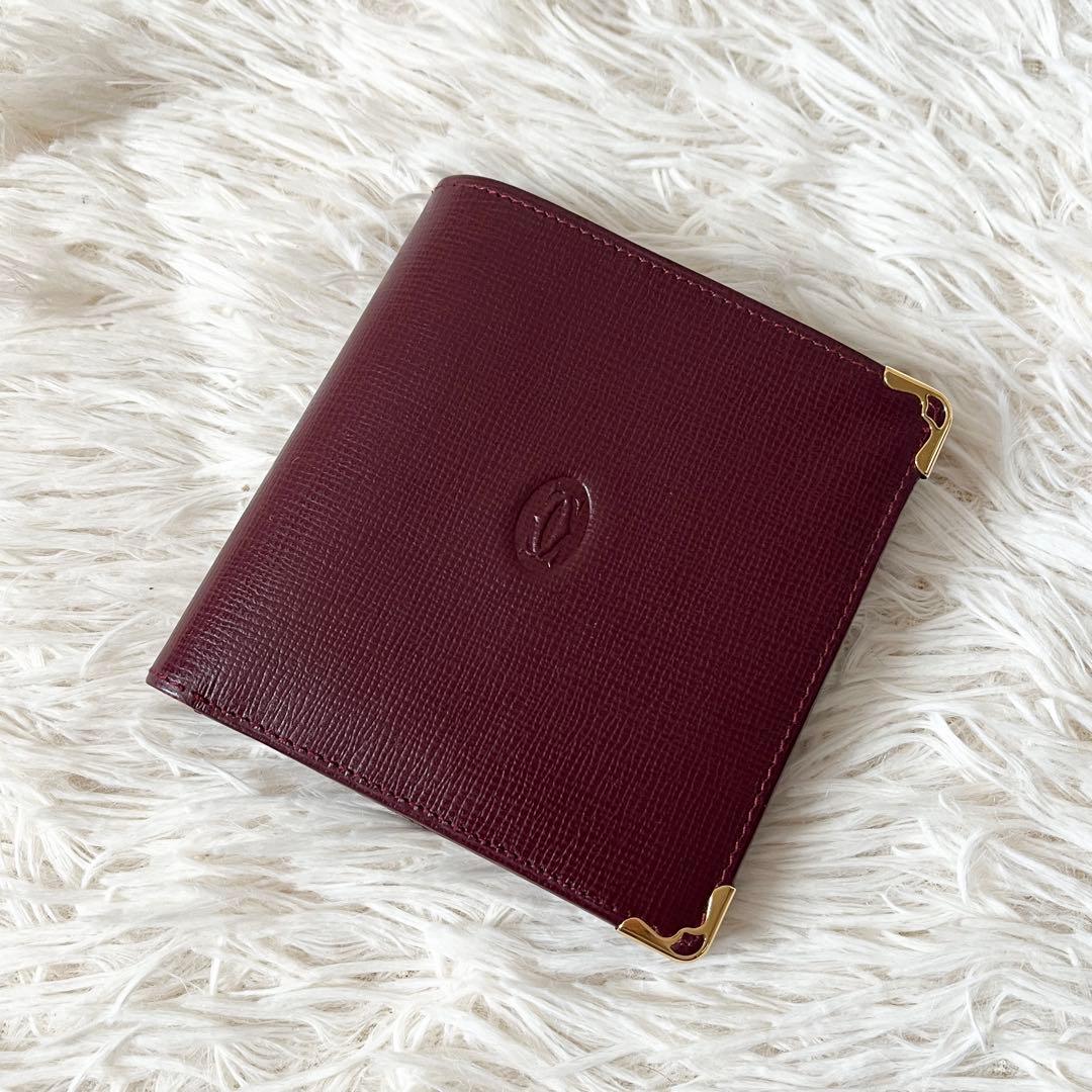 新品✨Cartierカルティエ 二つ折り財布 ボルドー レザー マストライン