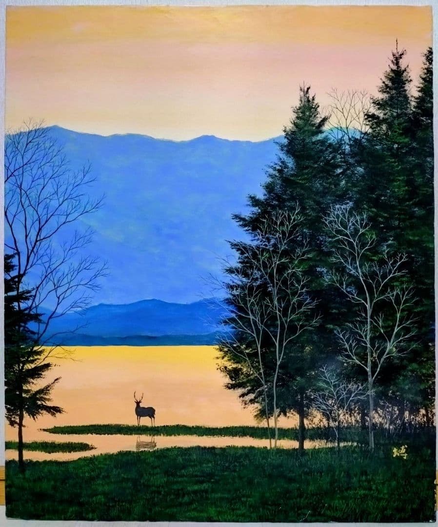 F20号】千住博【曙光】手描き作品/表サイン・共シール/岩彩/油彩/額縁