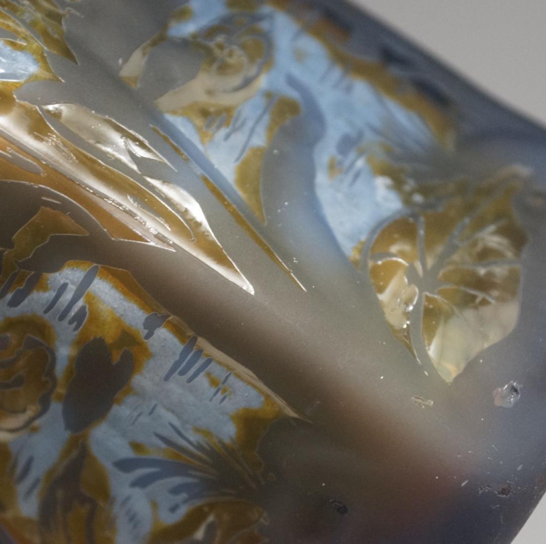 証明書】 エミール ガレ 特大 蜻蛉文 花器 花瓶 技法スフレ 被せガラス