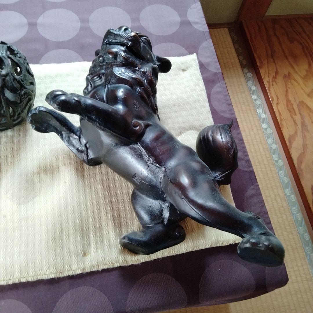 魔除け金属製玉獅子】在銘吉祥瑞獣縁起物風水置物古くから