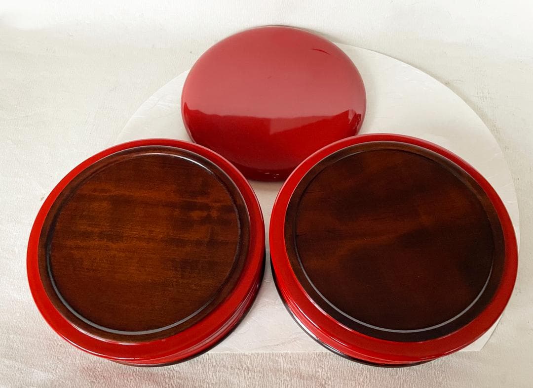 国産 木製 重箱 おせち 本漆塗 つづみ型 丸二段重 6寸 18cm 朱塗すり漆