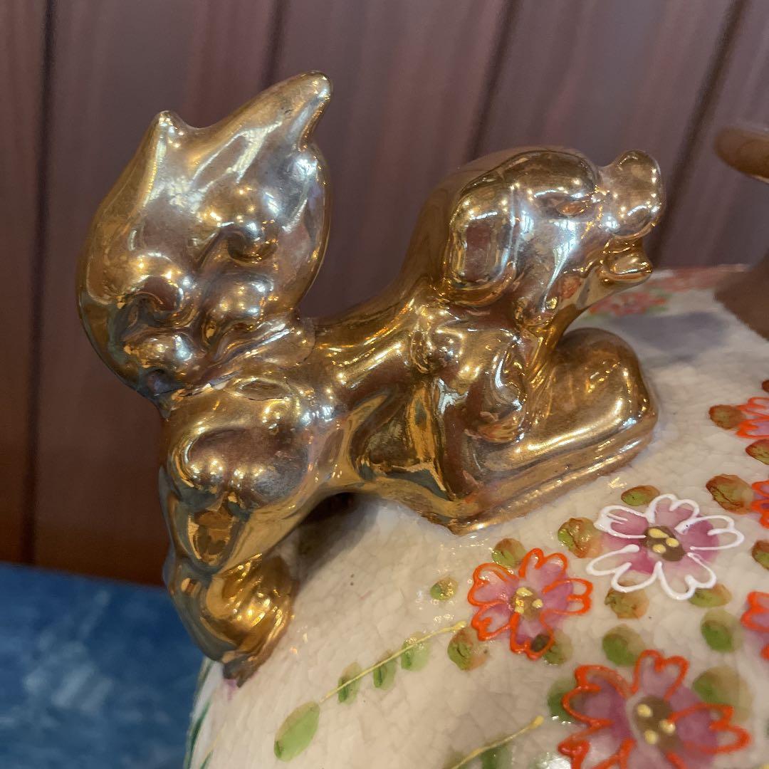 薩摩焼 丸十薩摩 獅子耳花尽香炉三つ足 飾り壺 沈香壺 細密細工【特大