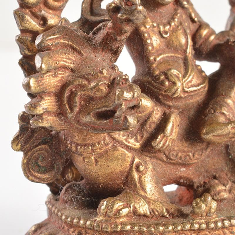 仏教美術　古銅鍍金　騎獅文殊菩薩像　仏像　C　7665E