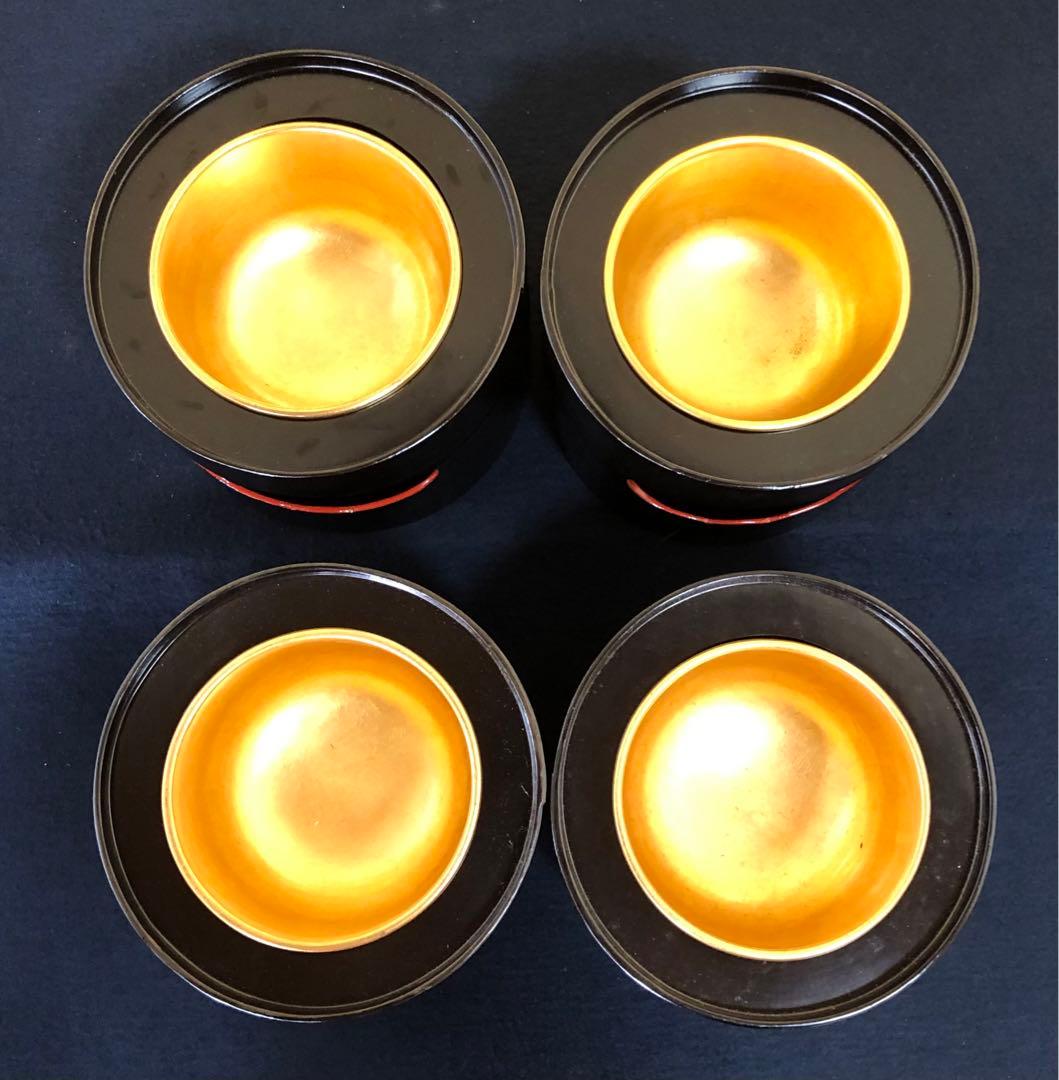 割引❗️《R》黒塗内金 盃洗4客組 木製漆器 木箱 時代　250723E6