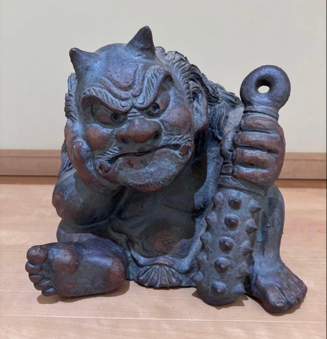 村秀鬼瓦工房】鬼もひるね 金棒 鬼の置物 安田瓦 装飾瓦