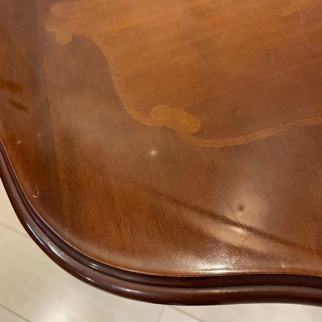 アンティーク調 サイドテーブル 花台 象嵌 天然木 クラシック 丸テーブル