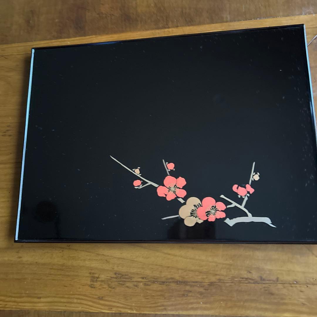 輪島塗り漆器 膳 梅の花 黒　2膳