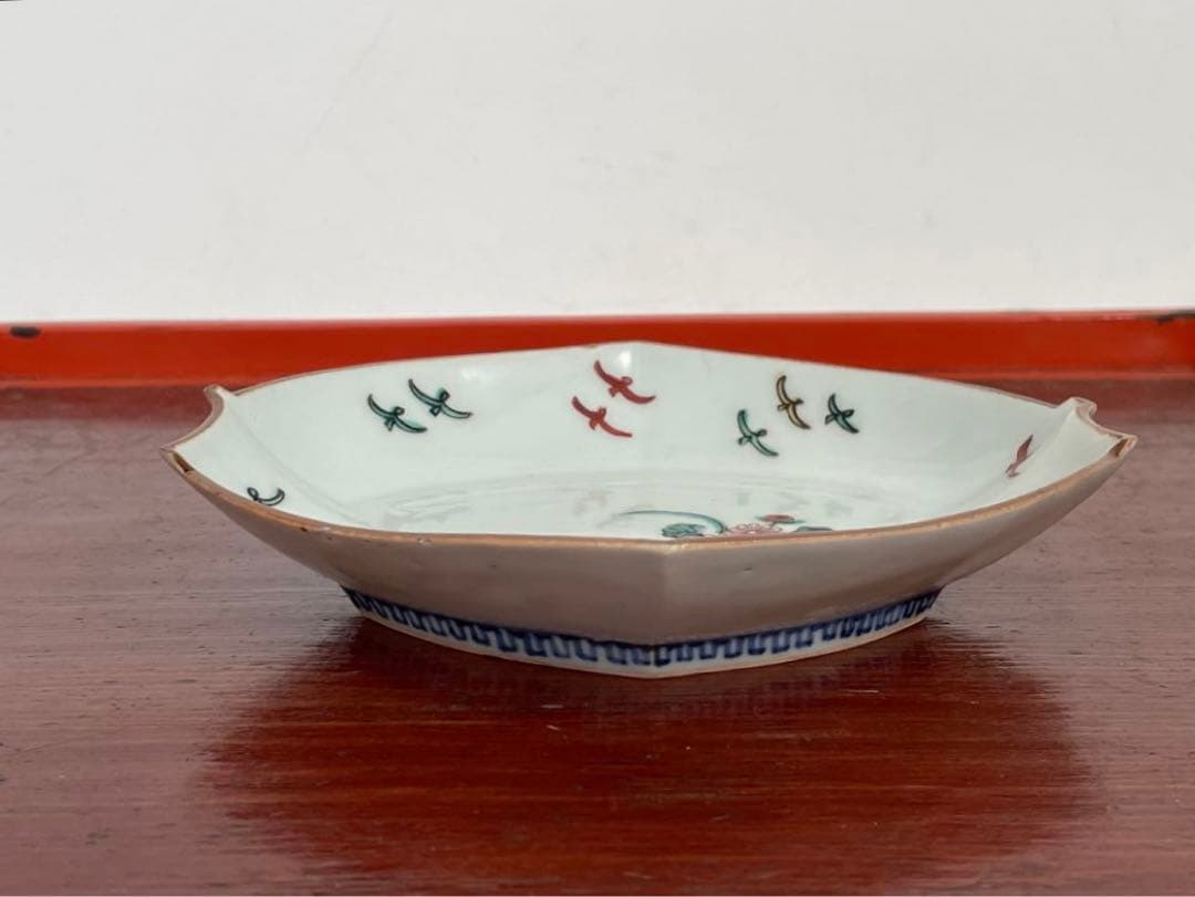 對山窯 藍田工房(人間国宝 加藤土師萌)造 鍋島写 染付鷺絵 浪形皿 裏印あり