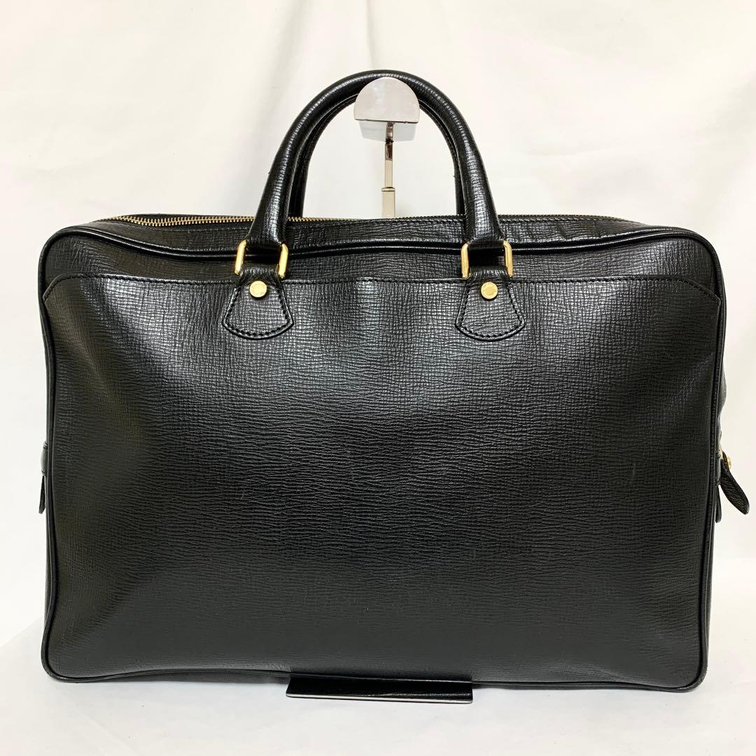 良品✨ バーバリー ヴィンテージチェック　ビジネスバッグ　シボ革　ブラック