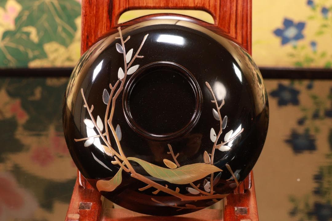 輪島塗　図替わり　草花蒔絵　吸物椀　五客　木製　BJ119