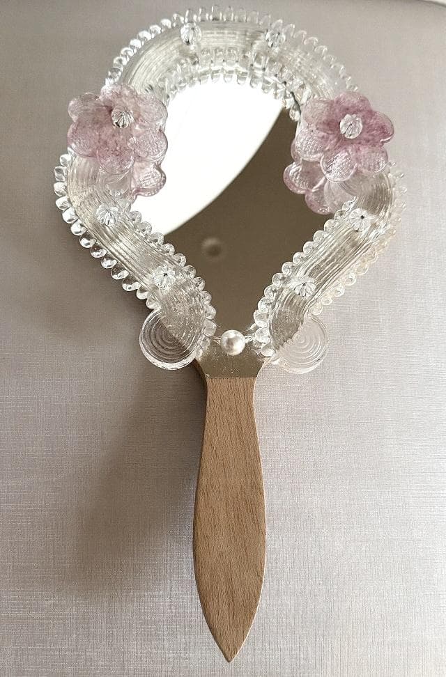 ムラーノガラス ＜C＞ パール 手鏡 ハンドミラー ベネチアンガラス