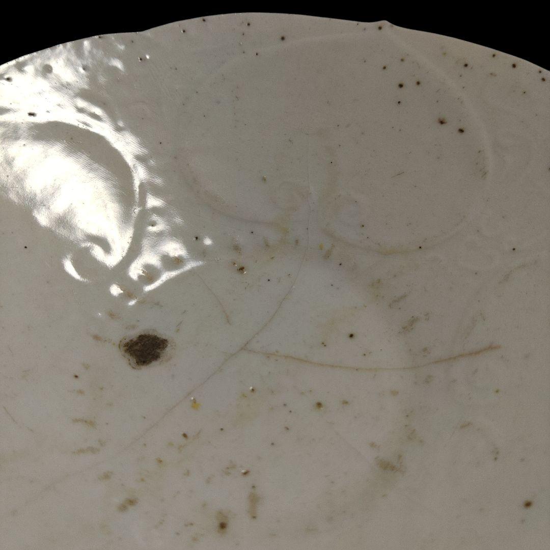 李朝　白磁地文入小皿　朝鮮美術　時代物