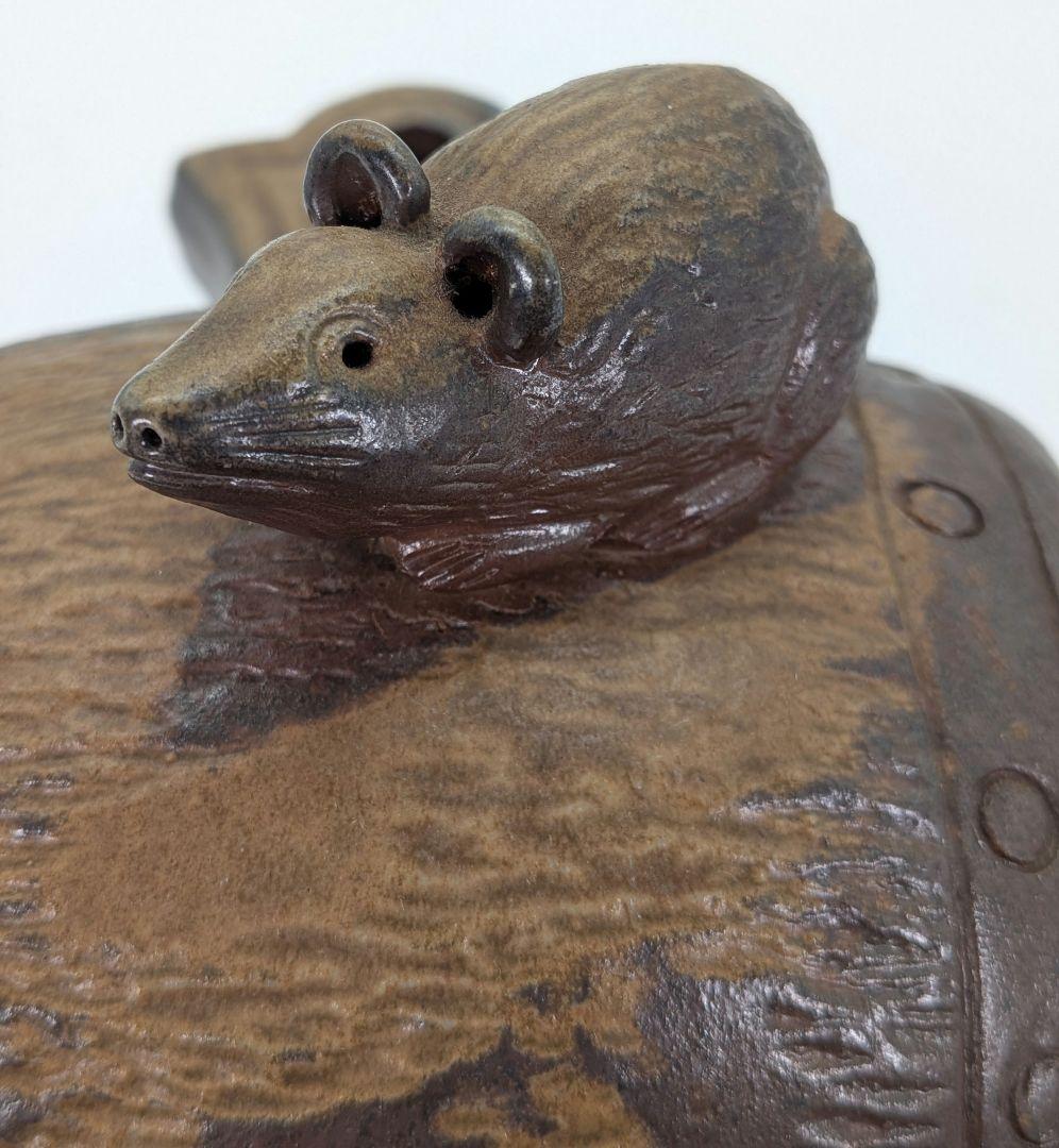 七福窯 備前焼 干支置物「子」 共箱 打出の小槌 ネズミ 鼠 縁起物 細工