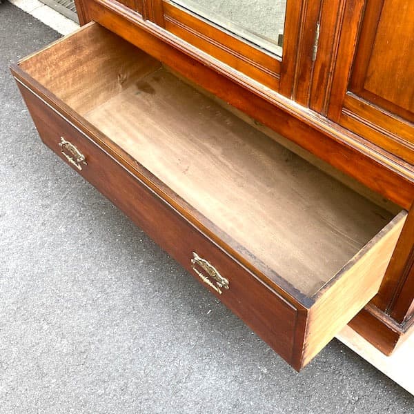 アンティーク ミラー付きキャビネット タンス ワードローブ 大型 本棚