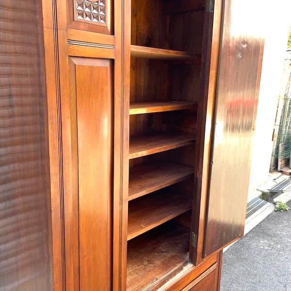 アンティーク ミラー付きキャビネット タンス ワードローブ 大型 本棚