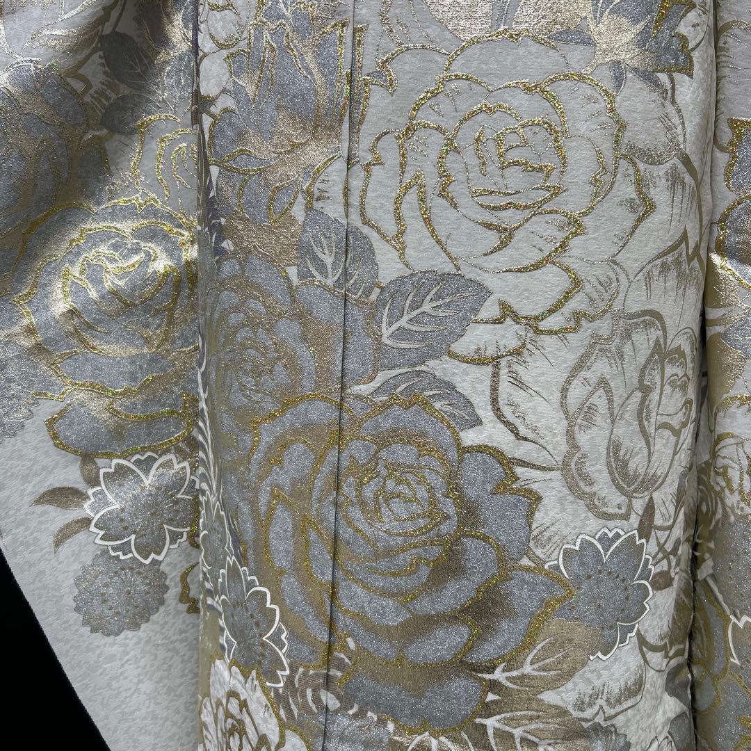 振袖 白地金彩銀彩薔薇 振袖単品未仕立て