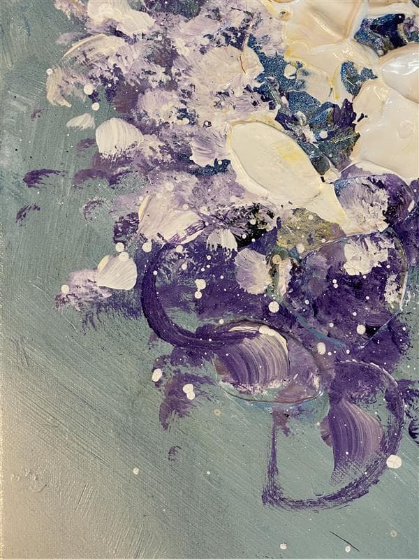 「真作」立川広己『パープルの花』静物画　油彩画　額装　サイン有り　F6号