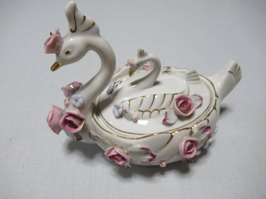 1947年頃日本製輸出品◆磁器製 瀬戸ノベルティ CHIKUSA『白鳥型と薔薇』