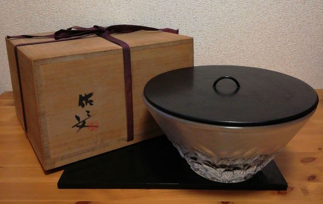 佐々文夫作　HOYA　クリスタル　ガラス　水指　共箱　茶道具 佐々文夫作 HOYA クリスタル ガラス 水指 共箱 茶道具