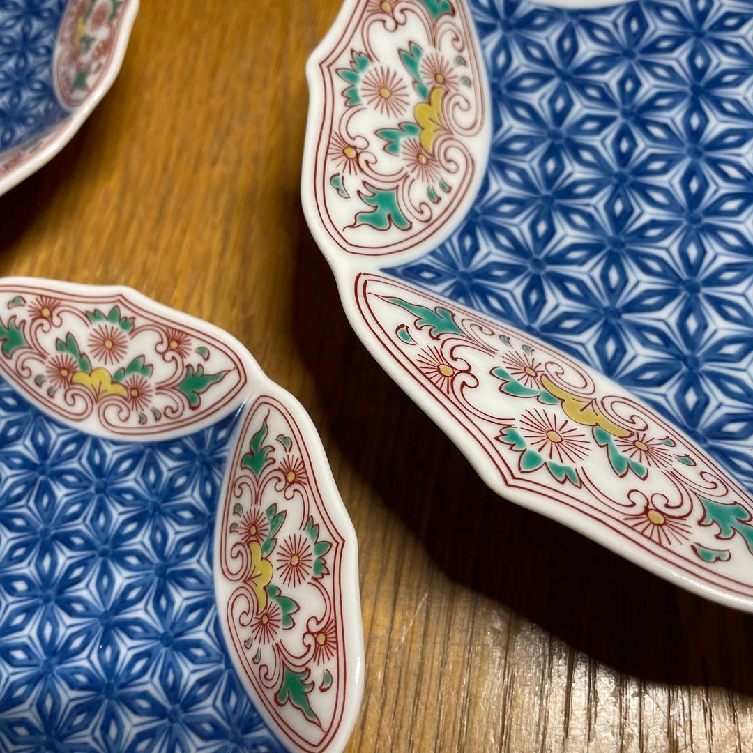 鍋島焼　其泉　色鍋島麻葉紋銘々皿　3枚　箱なし