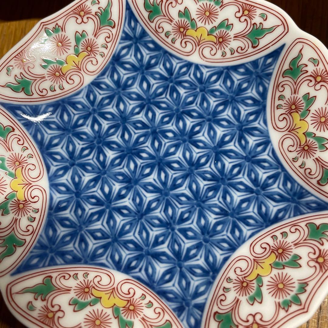 鍋島焼　其泉　色鍋島麻葉紋銘々皿　3枚　箱なし