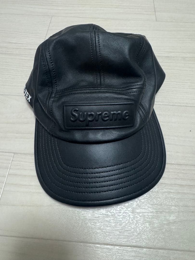 Supreme ブラックレザー ベースボールキャップ