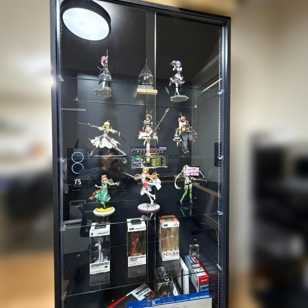 JAJAN フィギュアラック ハイタイプ 引き戸 深型 レインボーLED付き JAJAN RGB LEDセット ( LED ＋ 本体ハイタイプ 引き戸 幅83cm 奥行39cm