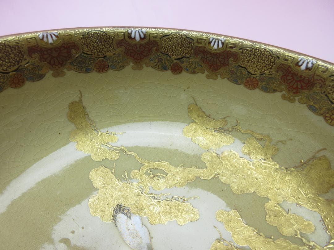 時代 九谷 雪花 金彩 鶴紋 茶碗 検) 明治期 大正期 昭和期 70916