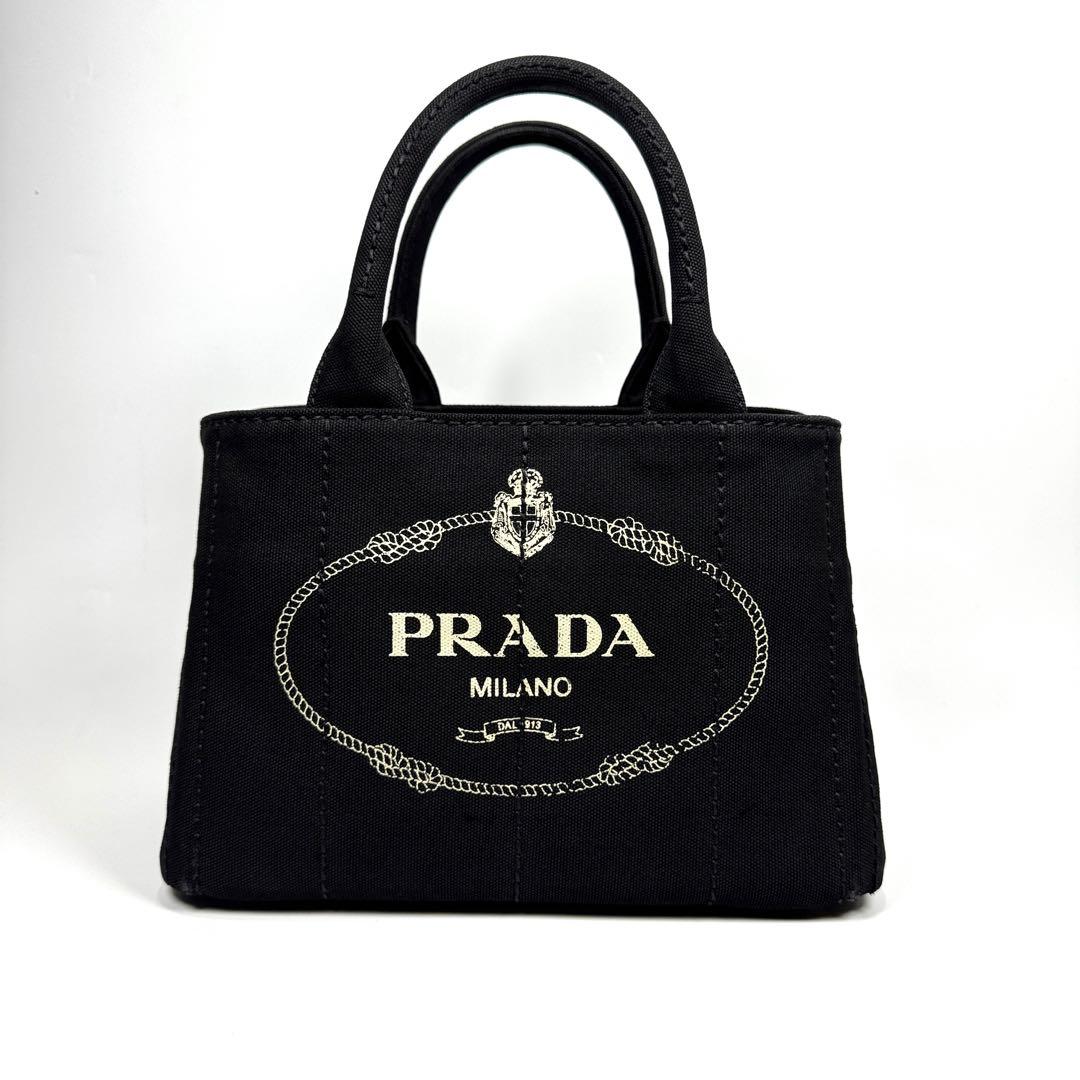 美品✨ PRADA プラダ カナパ S ハンドバッグ 黒 ストライプ