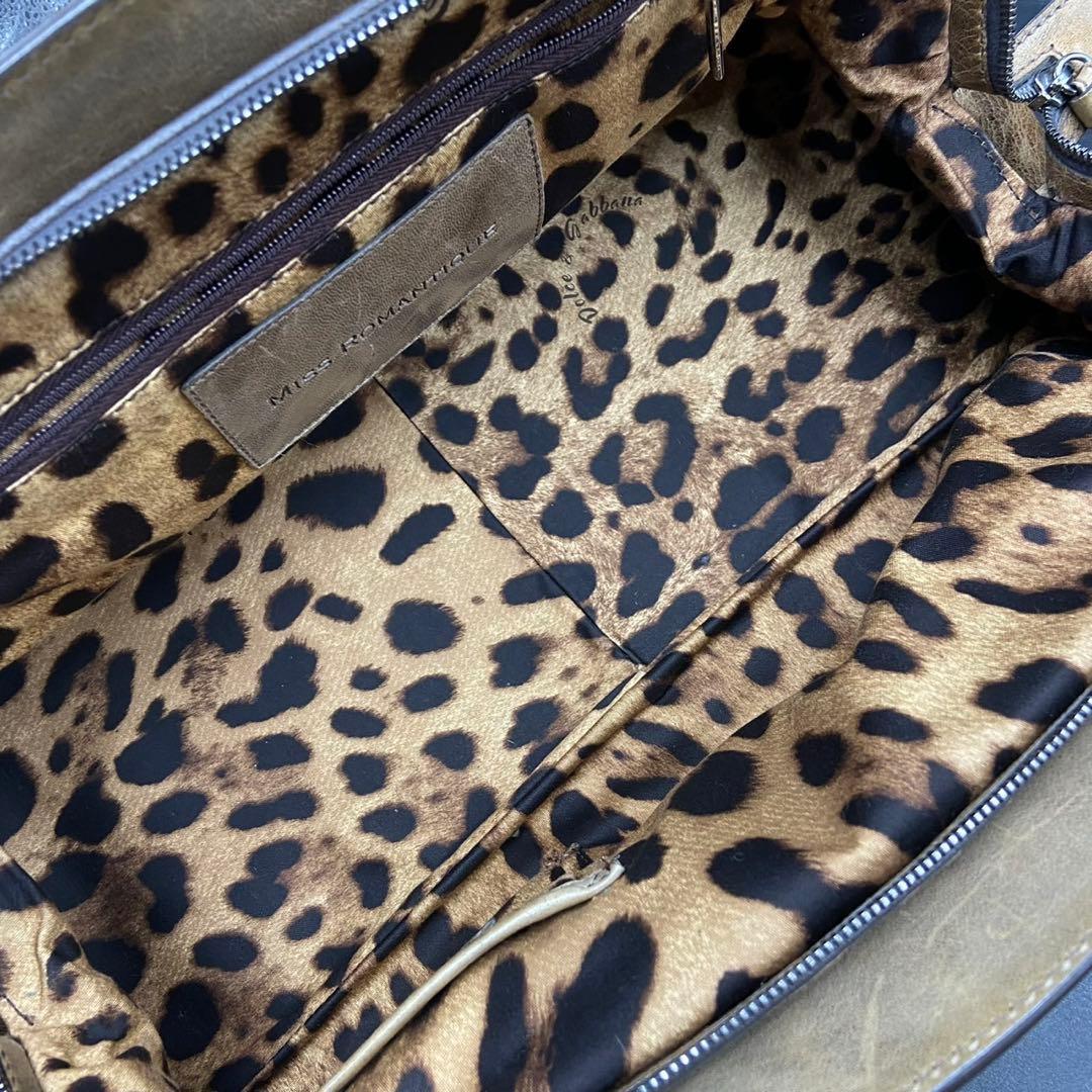 ドルチェ＆ガッバーナ 内側レオパード柄 ハンドバッグ ブラウン レザー